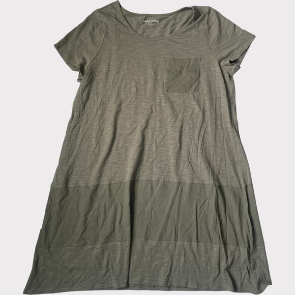 Soft Surroundings Winnie Dress Olive Green Linen Size 1X Short Sleeve Scoop - Picture 1 of 11